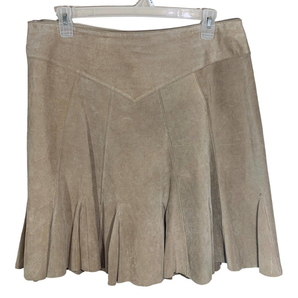 FASHION BUG Leather Midi Trumpet Skirt in Tan/Beige Size 16